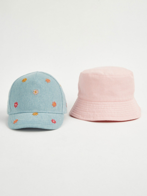 Floral Embroidered Cap and Bucket Hat Kids at ASDA