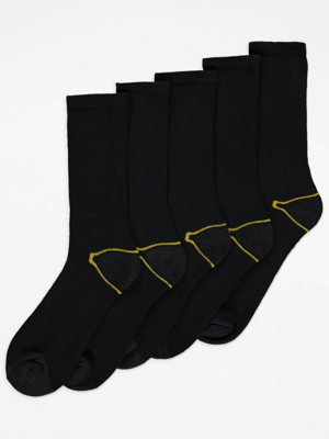Black Workwear Cushion Sole Socks 5 Pack Men at ASDA