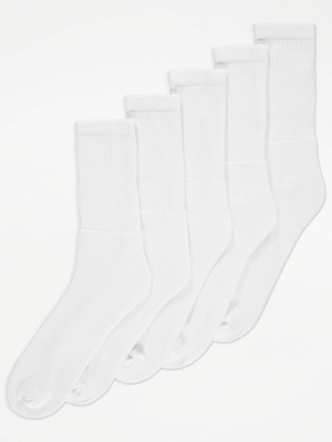 White Sports Cotton Rich Ankle Socks 5 Pack Men at ASDA