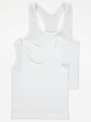 White Basic Racer Vests 2 Pack Kids at ASDA