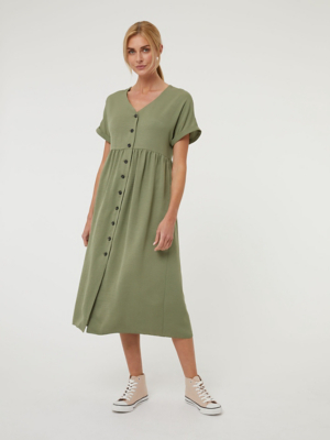 Khaki Button Up Midi Dress Women at ASDA