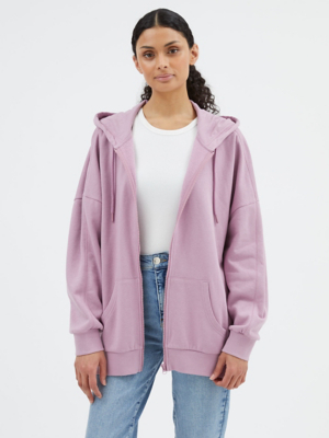 Purple Oversized Longline Zip Through Hoodie Women at ASDA