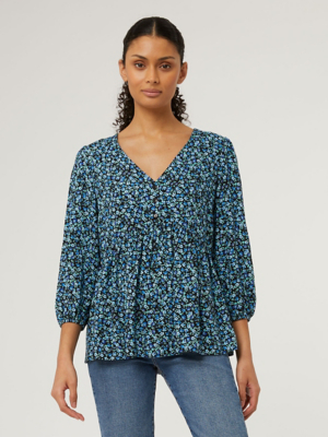 Blue Floral Peplum Tunic Blouse | Women at