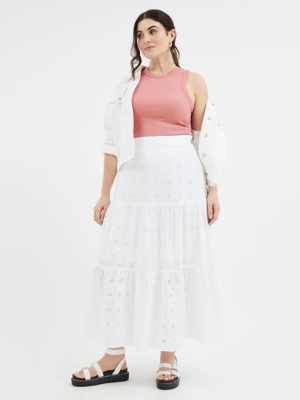 White Broderie Tiered Maxi Skirt Women at ASDA
