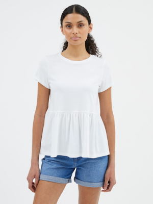 White Short Sleeve Peplum Top Women at ASDA