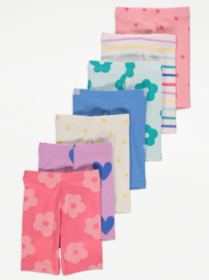 Floral Print Ribbed Cycling Shorts 7 Pack Kids at ASDA