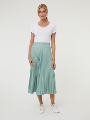 Sage Green Satin Pleated Midi Skirt Women at ASDA