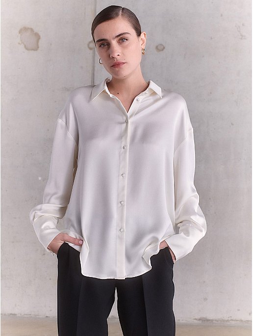 EXCLUSIVE White Relaxed Satin Shirt | Women | George at ASDA