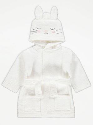 White Bunny Towelling Dressing Gown Baby at ASDA