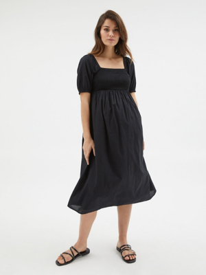 Maternity Black Shirred Mini Dress Women at ASDA