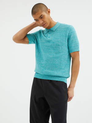 Green Textured Knitted Polo Top Men at ASDA