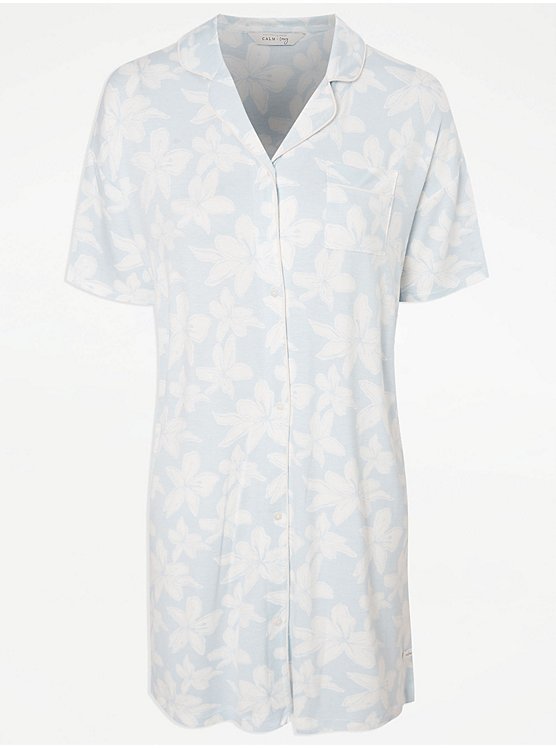 Blue Floral Print Night Shirt, Sale & Offers