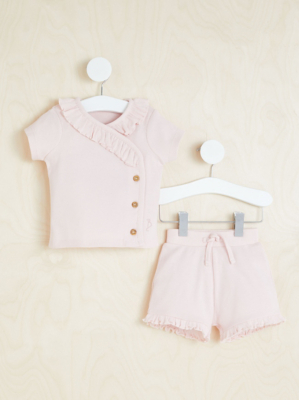 Billie Faiers Pink Ribbed Cross Over Top and Shorts Outfit Baby