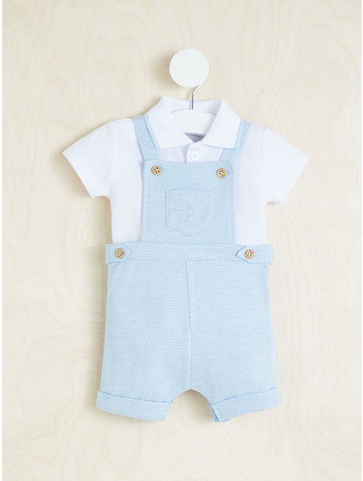Billie Faiers Light Blue Herringbone Dungarees and Polo Bodysuit Outfit |  Baby | George at ASDA