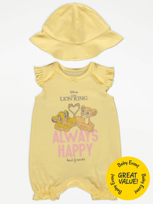 Disney The Lion King Yellow Romper and Hat Outfit Baby at ASDA