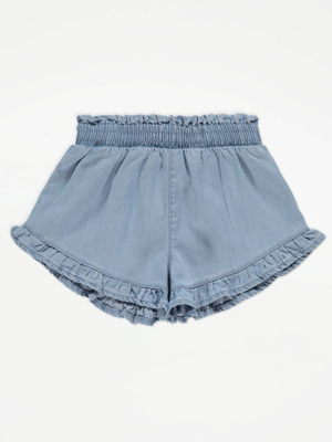 Blue Shirred Denim Shorts Baby at ASDA