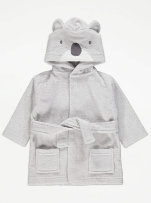 Grey Koala Hooded Towel Gown Baby at ASDA