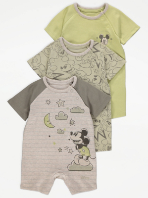 Disney Mickey Mouse Green Short Sleeve Rompers 3 Pack | Baby | George ...