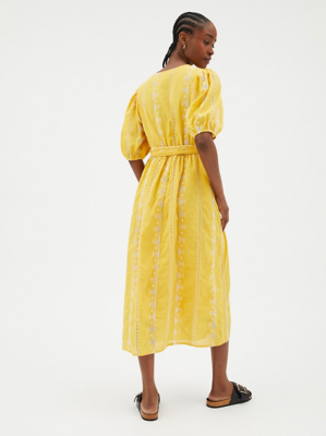 Yellow Embroidered Wrap Front Midi Dress | Women | George at ASDA