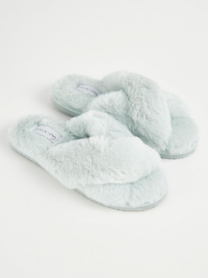 Aqua Faux Fur Open Toe Slippers Women at ASDA