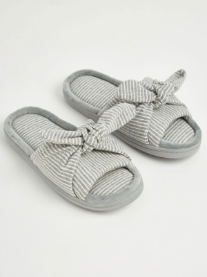 Grey Stripe Knotted Slider Slippers Women at ASDA