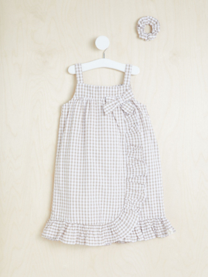 Billie Faiers Neutral Checked Frill Dress and Scrunchie Outfit Baby
