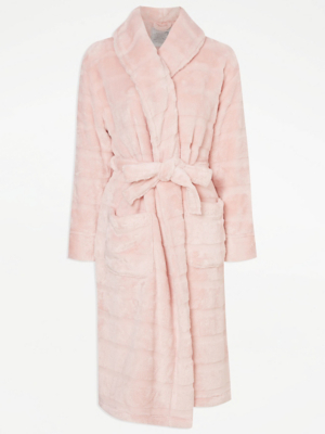 Pink Plush Striped Fleece Dressing Gown Lingerie at ASDA