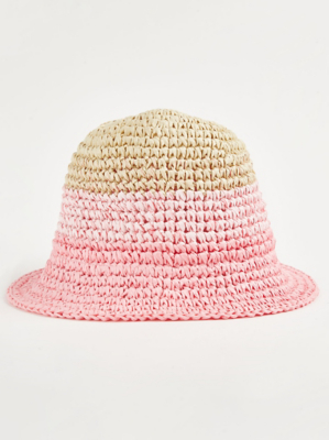 Pink Straw Cloche Hat Kids at ASDA