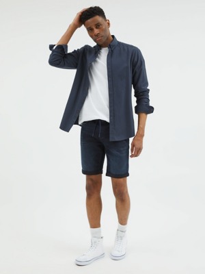 Navy Wash Elasticated Waist Denim Shorts Men at ASDA