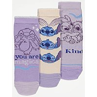 Disney Lilo & Stitch Lilac Cotton Rich Socks 3 Pack | Kids | George at ASDA