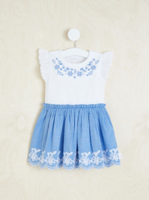 Billie Faiers Chambray Floral Embroidered 2 in 1 Dress Baby