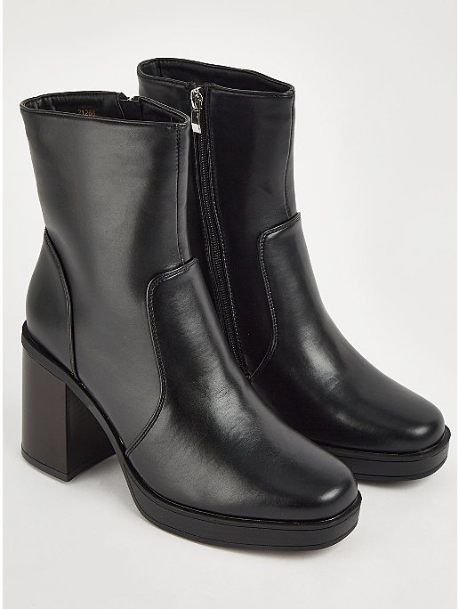Black Faux Leather Ankle Boots | Women | George at ASDA