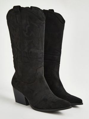 Black Suede Effect Cowboy Boots Women at ASDA
