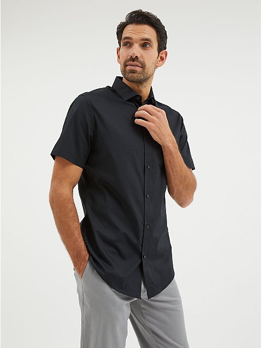Black Short Sleeve Regular Fit Plain Shirt | Men | George at ASDA