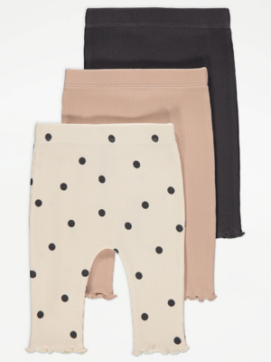 Assorted Spotty Ribbed Leggings 3 Pack Baby at ASDA