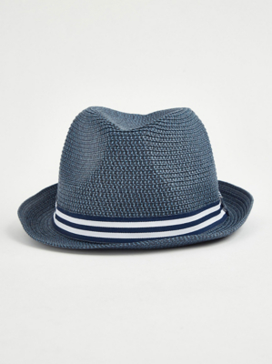 Navy Straw Trilby Hat Men at ASDA