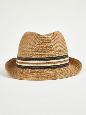 Beige Straw Trilby Hat Men at ASDA