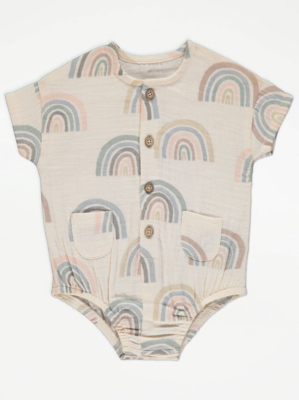 Neutral Rainbow Crinkle Short Sleeve Bodysuit Baby at ASDA
