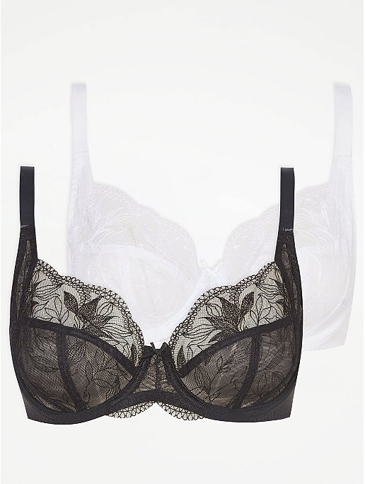 Leaf Embroidered Lace Non Padded Bras 2 Pack | Lingerie | George at ASDA