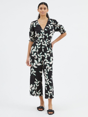 Black Floral Printed Wrap Jumpsuit Women at ASDA