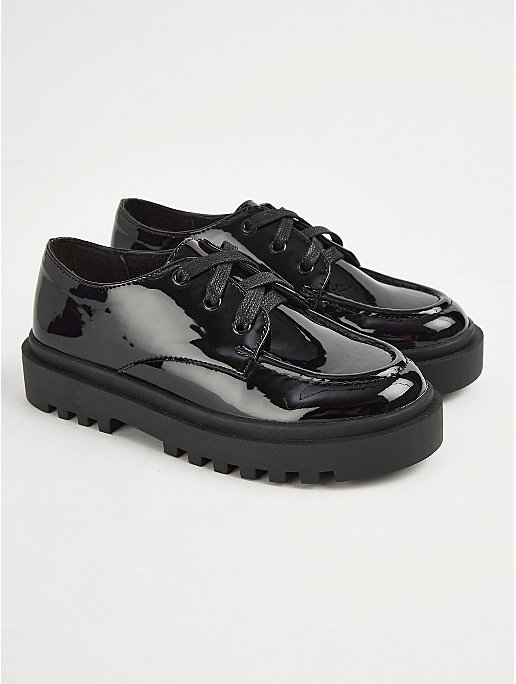 Black Patent Chunky Lace Up School Shoes | School | George at ASDA