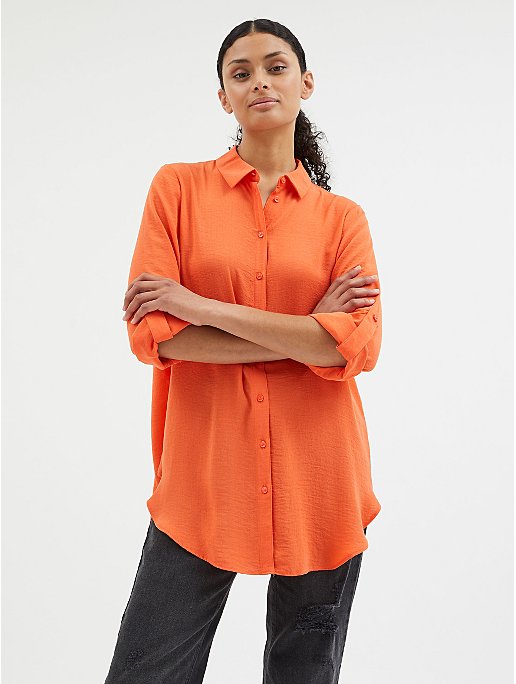 Orange Roll Sleeve Longline Shirt | Women | George at ASDA