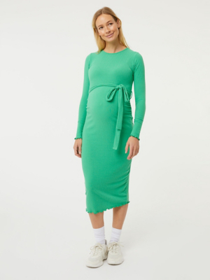 Maternity Green Ribbed Midi Dress Women at ASDA