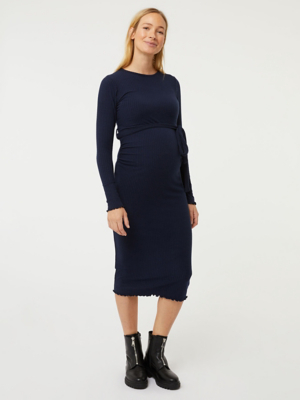 Maternity Navy Ribbed Midi Dress Women at ASDA