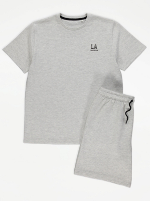 Grey Ribbed Short Jersey Pyjamas Men at ASDA