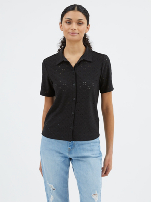 Black Embroidered Short Sleeve Shirt Women at ASDA