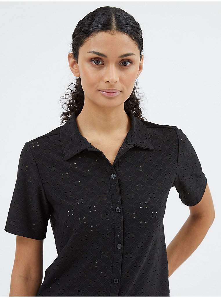 Black Embroidered Short Sleeve Shirt, Women
