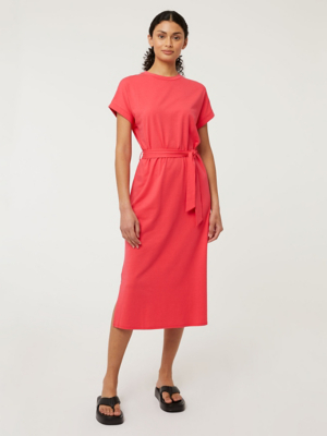 Pink Belted Short Sleeve Jersey Midi Dress Women at ASDA