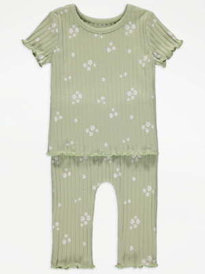 Green Floral Ribbed Top and Leggings Outfit Baby at ASDA