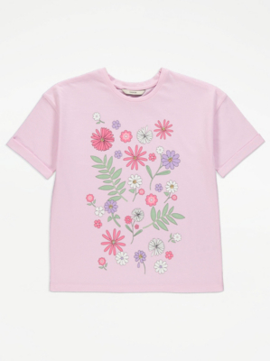 Pink Floral Sequin TShirt Kids at ASDA